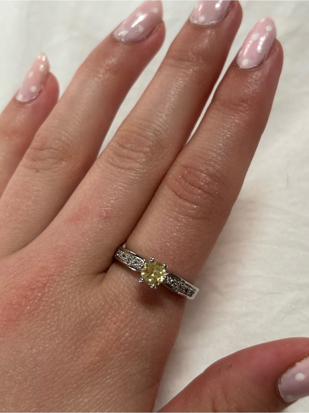 Source Unknown Yellow Gemstone Solitaire Ring with Pavé Silver Band